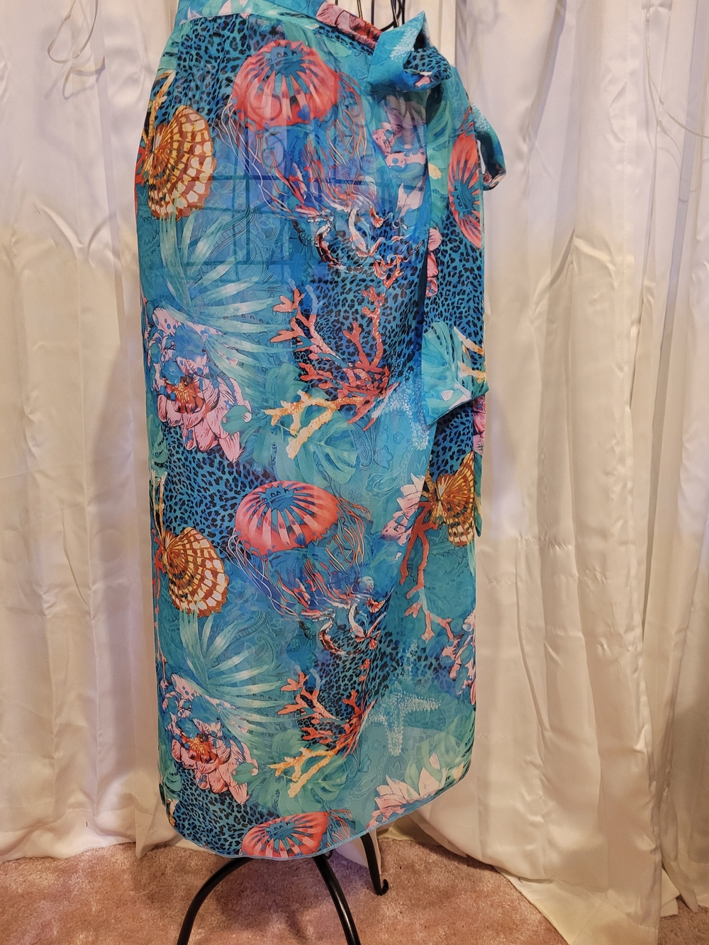 Amazon Turquoise Coral & Pink Seashell Wrap Swim Coverup